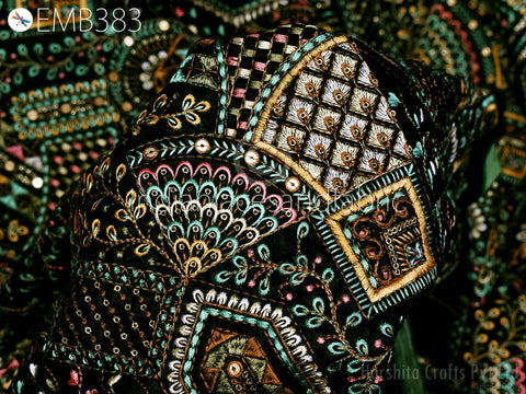 Green Indian Embroidered Velvet Fabric by the yard, Suits Embroidery Fabric, Costumes Fabric, Bridesmaid Fabric, Dresses Making Fabric