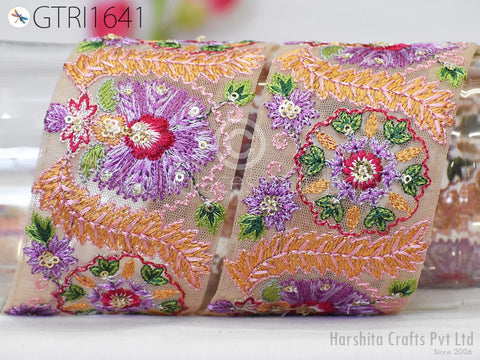 9 Yard Indian 7cm Ribbon Embroidered Fabric Trim Embellishment Cushion DIY Crafting Sewing Sari Border Wedding Saree Tape Embroidery Dresses