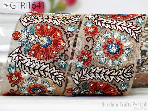 9 Yard Indian 7cm Ribbon Embroidered Fabric Trim Embellishment Cushion DIY Crafting Sewing Sari Border Wedding Saree Tape Embroidery Dresses