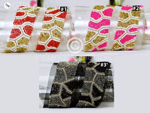 Beaded Trim by the Yard Indian Laces Costume Wedding Dress Tapes Ribbon, Champagne Beads, Beaded sari ribbon, trim for dupatta, Decorative dresses trim, dress lace