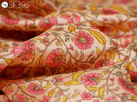 Peach Indian Saree Soft Pure Printed Silk Fabric by the yard, Festive Dresses Pure Silk Fabric, Indian Fabric, Indian Silk, Wall Covering Silk