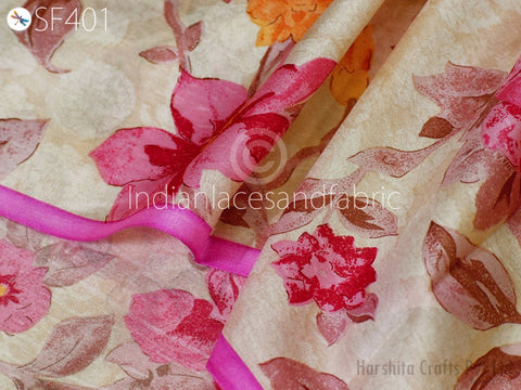 Champagne Soft Pure Printed Silk by the yard Saree Fabric, costumes silk, skirts making silk