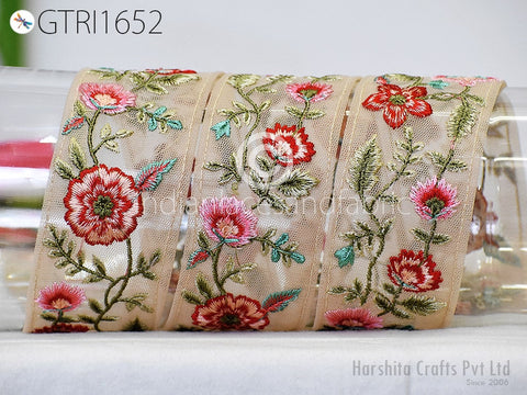 9 Yard Embroidered Fabric 5 CM Trim Saree Ribbon Embroidery Cushions DIY Crafting Sari Border Indian Wedding Dress Embellishment Tapes