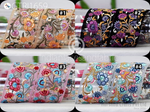 9 Yard Indian 75mm Embroidered Ribbon Trim Embroidery Embellishment Sari Border Cushions DIY Craft Sewing Wedding Saree Fabric Tape Dress