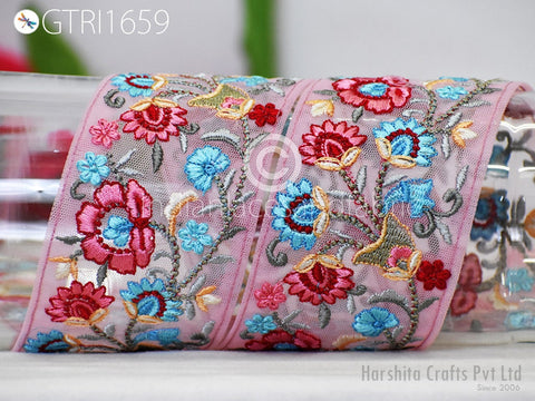 9 Yard Indian 75mm Embroidered Ribbon Trim Embroidery Embellishment Sari Border Cushions DIY Craft Sewing Wedding Saree Fabric Tape Dress