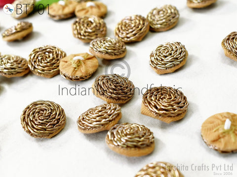 Handmade Buttons Zardozi Gold Decorative Embellishment Button Indian Fancy Embroidered Bridesmaids Handcrafted Sewing Buttons