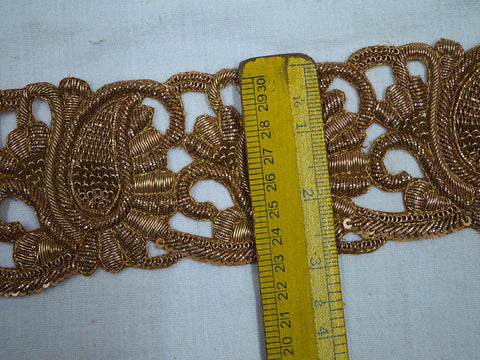 Zardozi Gold Paisley Trim by the Yard Handcrafted Embellishment Indian Saree Border Decorative Lehenga Purse Clutches Christmas DIY Crafting