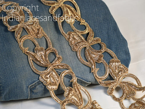 Trim by Yard Exclusive Handmade Zardozi Antique Gold Sari Border, Indian Handcrafted Bridal Embroidered Zari DIY Crafting Dress Costume Lace
