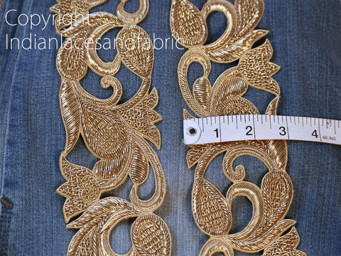 Zardosi Gold Trim, Beaded sari ribbon, embellishment borders, bridal dresses tape, bridal sequins trim, 3.2 inches borders