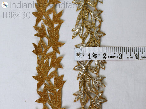 Gold Zardozi Beaded Trim, Wholesale Zardosi ,sequins trim, Handcrafted, Sari Border ,Decorative Gold Trim, 2 inches Trims