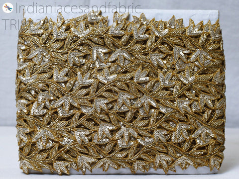 Zardosi Gold Trim, Beaded sari ribbon, trim for dupatta, Decorative dresses trim, dress lace, Wedding sari ribbon, sewing crafting lace