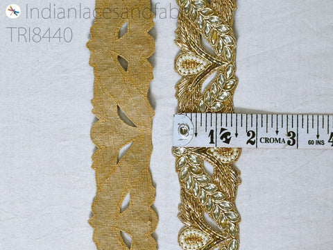 Gold Zardozi Beaded Trim , sari borders trim, costume trims, trims and tapes, exclusive Indian trims, Zardosi Indian sari borders, 1.5 inch Trim