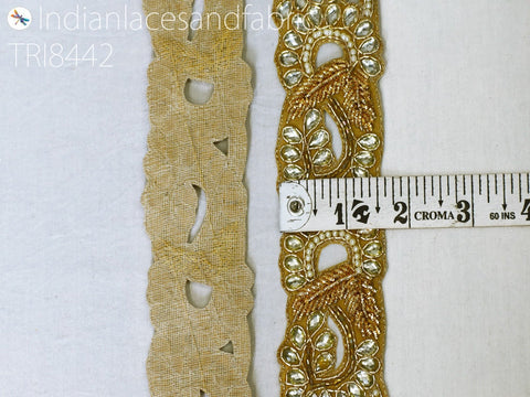 Kundan Zardosi Gold Trim by the Yard | DIY Crafting Indian Embellishments Bridal Belt Sash for Wedding Dresses Sari Decorative Saree Border