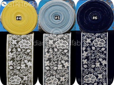 3 Yard Embroidered Fabric 9 CM Trim Indian Sari Cushions DIY Crafting Wedding Saree Sewing Embroidery Dress Embellishment Costume Ribbon