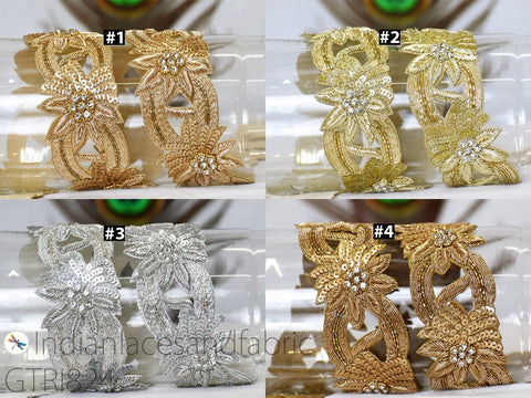 3 Yards Trim Zardozi | Indian Handcrafted Gold Sari Border | DIY Craft Ribbons Silver Saree Embroidered Zari Lace Handmade Trimming Costume