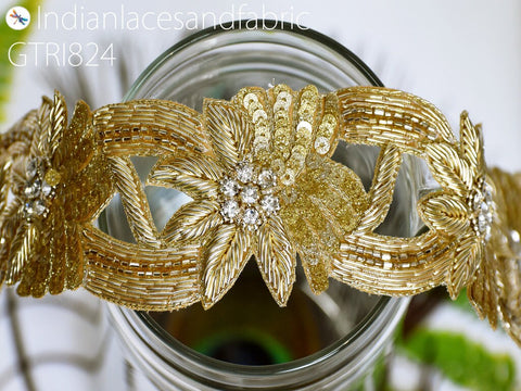 3 Yards Trim Zardozi | Indian Handcrafted Gold Sari Border | DIY Craft Ribbons Silver Saree Embroidered Zari Lace Handmade Trimming Costume