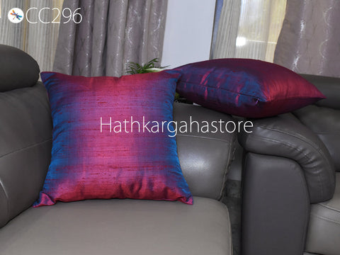 Iridescent Red Blue Dupioni Pure Silk Pillowcase Cushion Cover Handmade Throw Pillow Decorative Home Decor House Warming Bridal Wedding Gift
