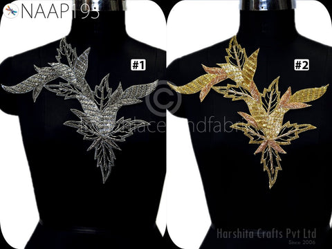 1 Piece Beaded Applique Patches Handmade Embroidered Floral Applique Indian Wedding Women Dress Sewing DIY Crafting Supply Home Wall Decor