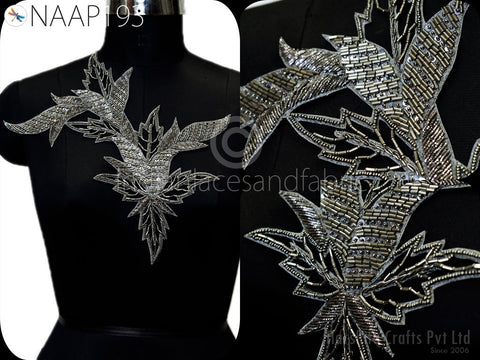 1 Piece Beaded Applique Patches Handmade Embroidered Floral Applique Indian Wedding Women Dress Sewing DIY Crafting Supply Home Wall Decor