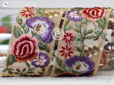 9 Yard Indian Embroidered Sari Embellishments Embroidery Trim Saree Ribbon Cushions Home Décor Sewing Crafting Trimmings Curtain Border