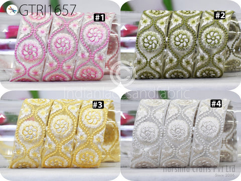 9 Yard Indian Embroidered 4cm Trim Embroidery Dress Embellishment Fabric Ribbon Trimming Cushions DIY Crafting Sari Border Saree Sewing