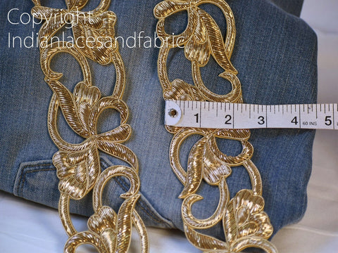 Trim by Yard Exclusive Handmade Zardozi Antique Gold Sari Border, Indian Handcrafted Bridal Embroidered Zari DIY Crafting Dress Costume Lace