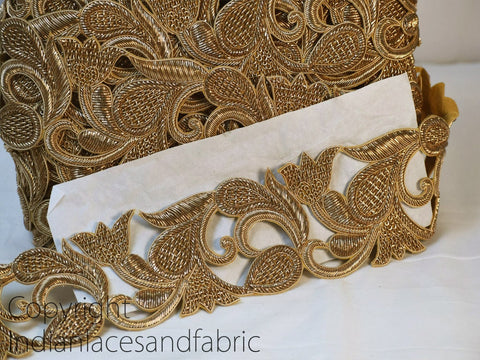 Zardosi Gold Trim, Festive Ribbon, Embroidered Tape, Sari Border, Festival Wear Laces, Decoration Trim, Exclusive Sari Ribbon, Trim For Dupatta, Zardosi Dresses Trim