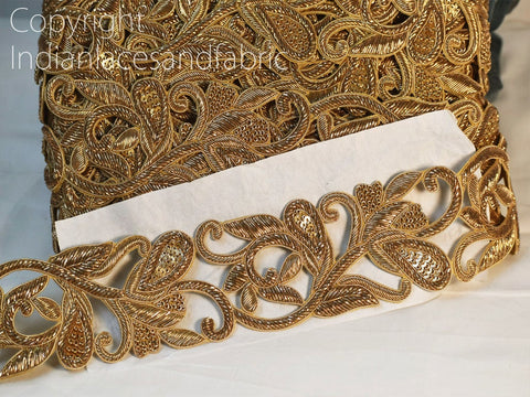 Gold Zardozi Beaded Trim , sari borders trim, costume trims, trims and tapes, exclusive Indian trims, Zardosi Indian sari borders