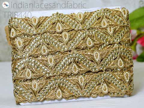 Kundan Zardosi Gold Trim by the Yard Indian Decorative Handmade Saree Border Crafting Sari Embellishments Bridal Trim