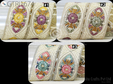 9 Yard Indian Sari Border 5cm Embellishments Embroidery Trim Embroidered Saree Ribbon Cushions Sewing Crafting Trimmings Curtains Headbands