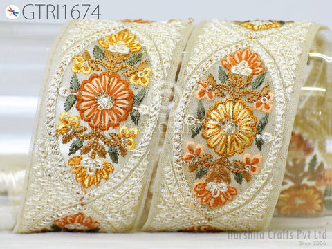 9 Yard Indian Sari Border 5cm Embellishments Embroidery Trim Embroidered Saree Ribbon Cushions Sewing Crafting Trimmings Curtains Headbands