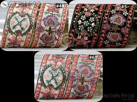 9 Yard Indian 6cm Embroidered Trim Embellishment Sari Border Embroidery Saree Ribbon Cushions Home Décor Sewing Clothing Costumes Trimmings
