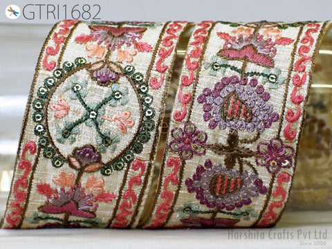 9 Yard Indian 6cm Embroidered Trim Embellishment Sari Border Embroidery Saree Ribbon Cushions Home Décor Sewing Clothing Costumes Trimmings