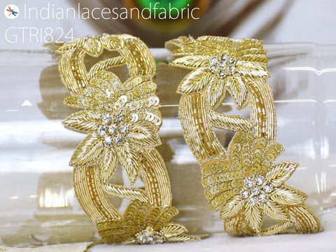 3 Yards Trim Zardozi | Indian Handcrafted Gold Sari Border | DIY Craft Ribbons Silver Saree Embroidered Zari Lace Handmade Trimming Costume