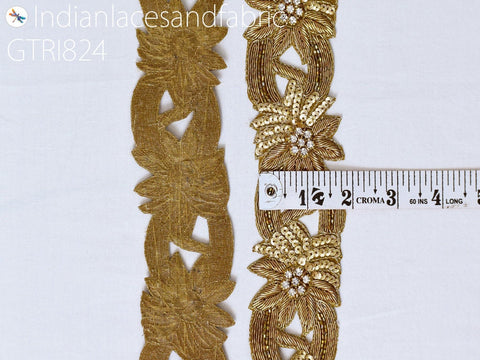 3 Yards Trim Zardozi | Indian Handcrafted Gold Sari Border | DIY Craft Ribbons Silver Saree Embroidered Zari Lace Handmade Trimming Costume, 2 inches.