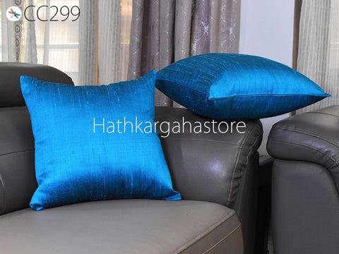 Blue Dupioni Pure Silk Cushion Cover Square Handmade Throw Pillow Decorative Home Decor Silk Pillowcase House Warming Bridal Shower Gift