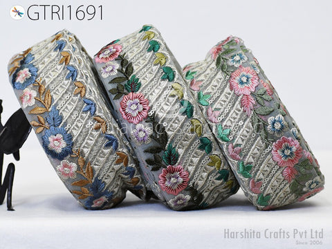 9 Yard Floral 58 mm Indian Sari Border Embellishments Embroidery Trim Dress Embroidered Saree Ribbon Home Décor Sewing Crafting Trim Curtain