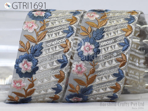 9 Yard Floral 58 mm Indian Sari Border Embellishments Embroidery Trim Dress Embroidered Saree Ribbon Home Décor Sewing Crafting Trim Curtain