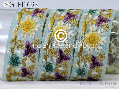 9 Yard Indian 48mm Embroidered Fabric Trim Embroidery Cushions DIY Crafting Sari Border Wedding Saree Sewing Dress Embellishment Ribbon Trim