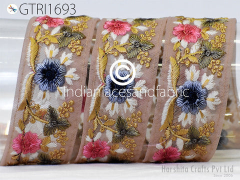 9 Yard Indian 48mm Embroidered Fabric Trim Embroidery Cushions DIY Crafting Sari Border Wedding Saree Sewing Dress Embellishment Ribbon Trim