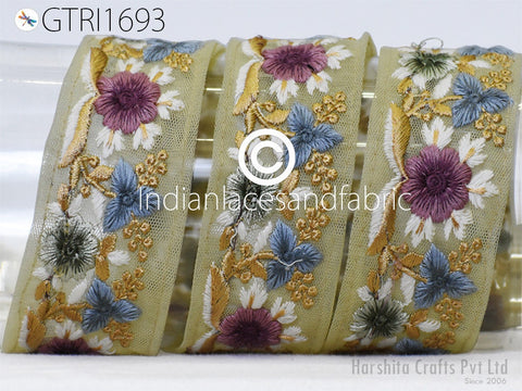 9 Yard Indian 48mm Embroidered Fabric Trim Embroidery Cushions DIY Crafting Sari Border Wedding Saree Sewing Dress Embellishment Ribbon Trim