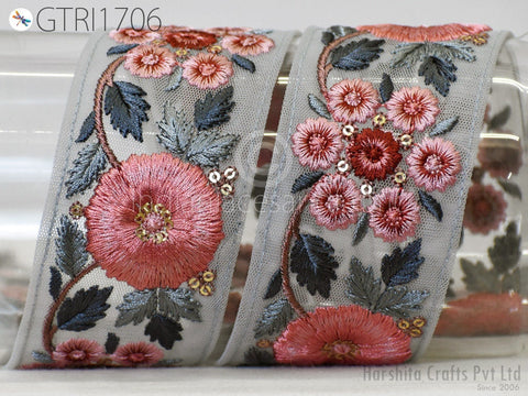 9 Yard Floral 55 mm Indian Sari Border Embellishments Embroidery Trim Dress Embroidered Saree Ribbon Home Décor Sewing Crafting Trim Curtain