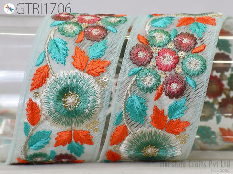 9 Yard Floral 55 mm Indian Sari Border Embellishments Embroidery Trim Dress Embroidered Saree Ribbon Home Décor Sewing Crafting Trim Curtain