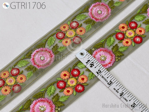 9 Yard Floral 55 mm Indian Sari Border Embellishments Embroidery Trim Dress Embroidered Saree Ribbon Home Décor Sewing Crafting Trim Curtain