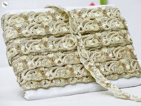 Handmade Sequin Zardozi Trim By 2 Yard Wedding Dresses Costumes Indian Floral Sari Border DIY Crafting Saree Ribbon Zari Laces Trimming