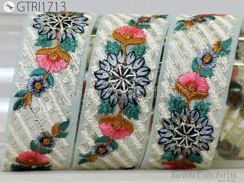 9 Yard Indian Embroidered Fabric 48mm Trim Sari Border Cushions DIY Crafting Wedding Saree Sewing Embroidery Embellishment Costume Ribbon