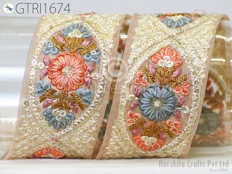 9 Yard Indian Sari Border 5cm Embellishments Embroidery Trim Embroidered Saree Ribbon Cushions Sewing Crafting Trimmings Curtains Headbands