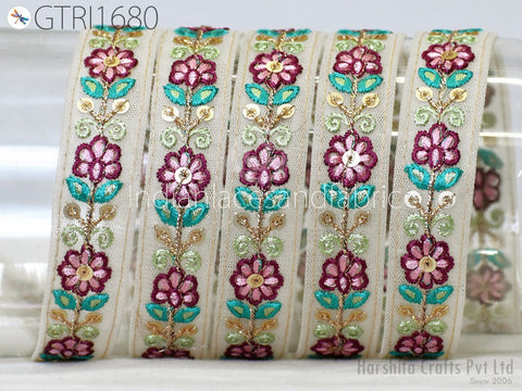 9 Yard Indian Embroidered 25 mm Trim Sari Fabric Gift Wrapping Ribbon Embellishment Sewing DIY Crafting Border Embroidery Cushions Lace