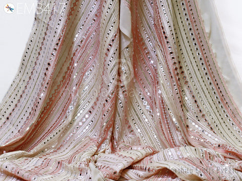 Floral Thread Work Fabric, Costumes Fabric, Unique Dresses Fabric, Sequins Fabric, Chickankari Sequins Fabric, Chickankari Lehnga Fabric