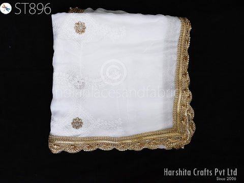 Embroidered White Chiffon Dupatta, Sequence Work Dupatta, Dupatta for wedding party wear for women